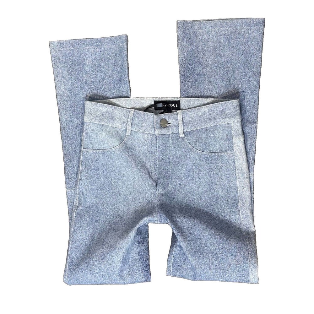 LAMARQUE Faris Leather Pants Womens 0 Blue Stretch High Rise Cropped Flare NWT